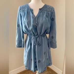 Anthropologie Holding Horses Chambray Riley Plumage Embroidered Dress